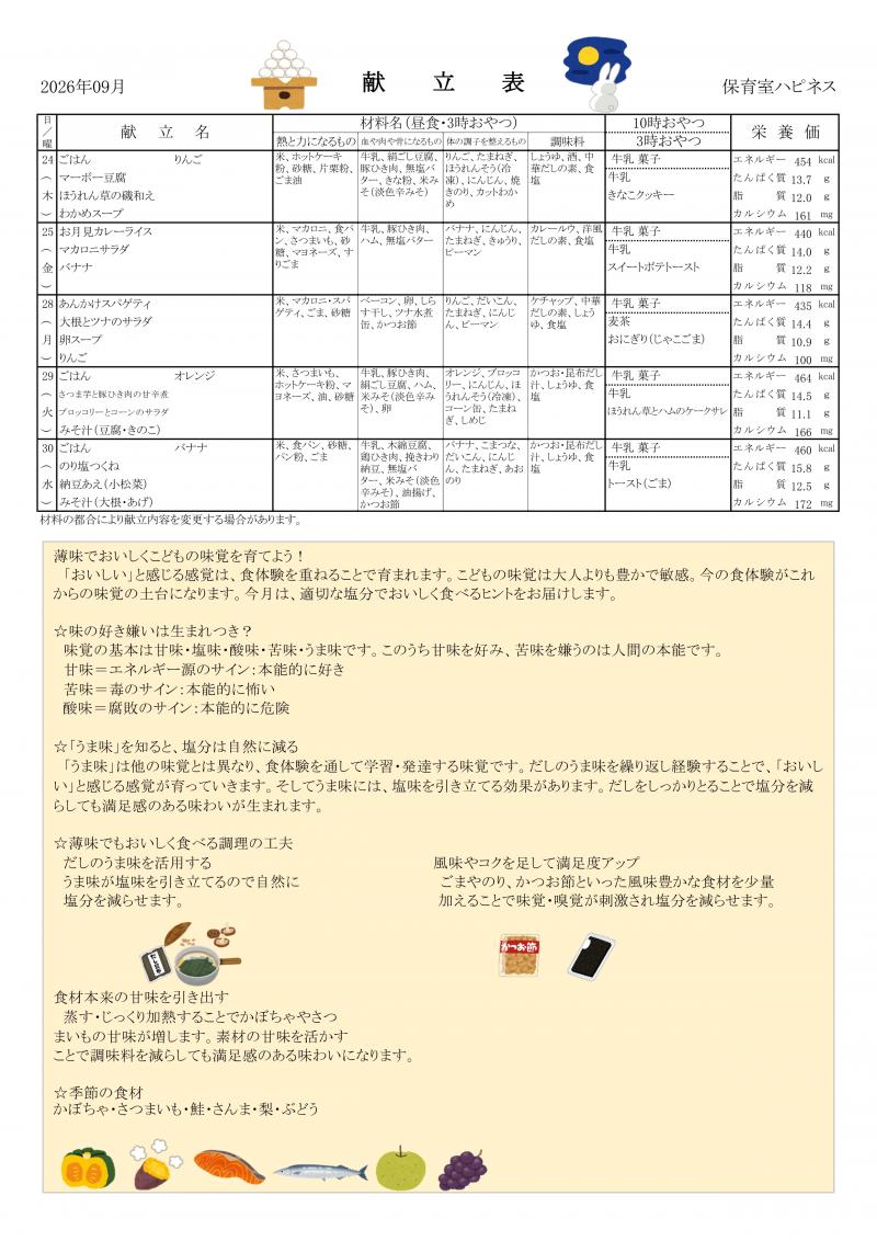 献立表